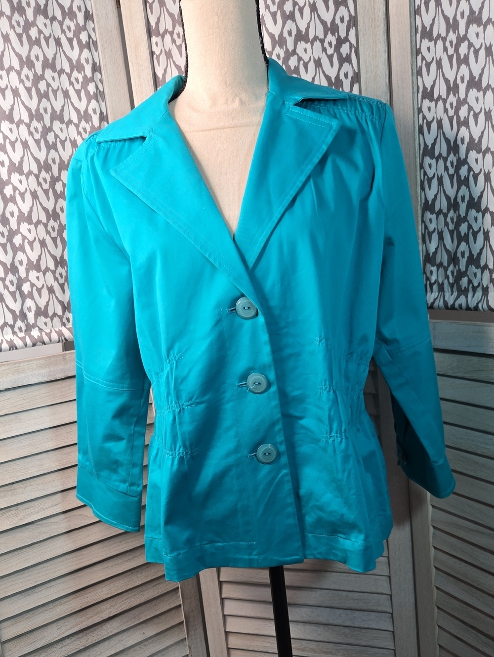 Joan Rivers Jacket Blazer Button-Front Lightweight 3/4 Sleeve Unlined Teal
